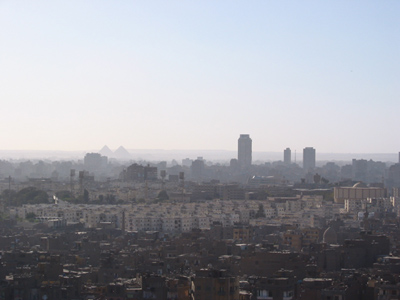 View of Cairo with pyramids